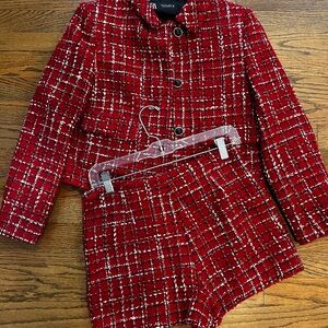 Zara Red Plaid Blazer and Skort Set